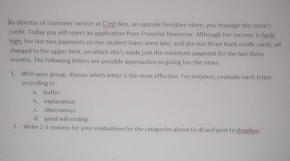 business communication As director of customer