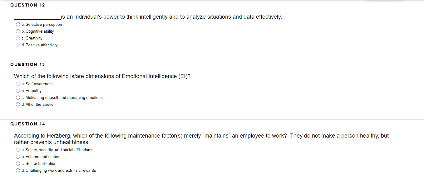 QUESTION 12 is an individual's power to think