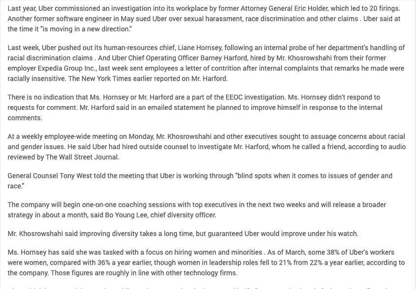 1. What is the investigation of Uber by the U.S.