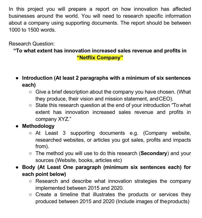 In this project you will prepare a report on how