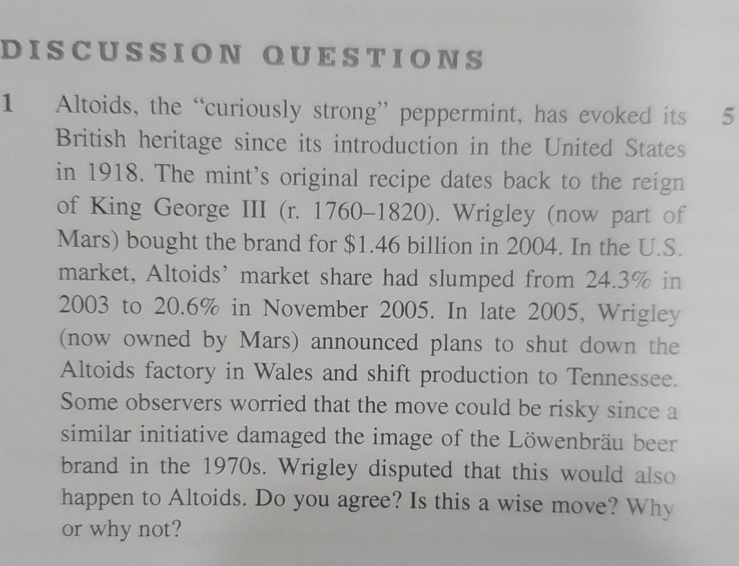 DISCUSSION QUESTIONS 1 5 Altoids, the "curiously
