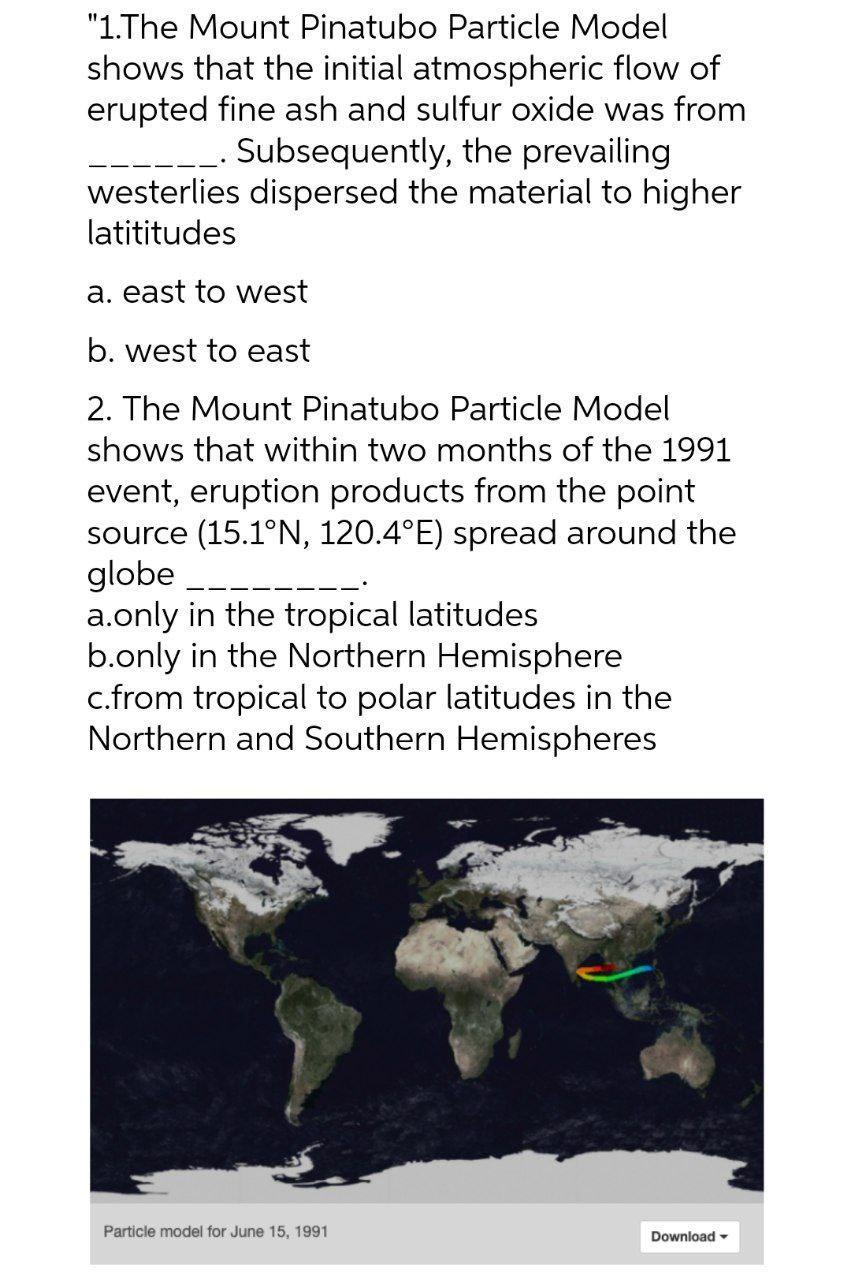 "1. The Mount Pinatubo Particle Model shows that
