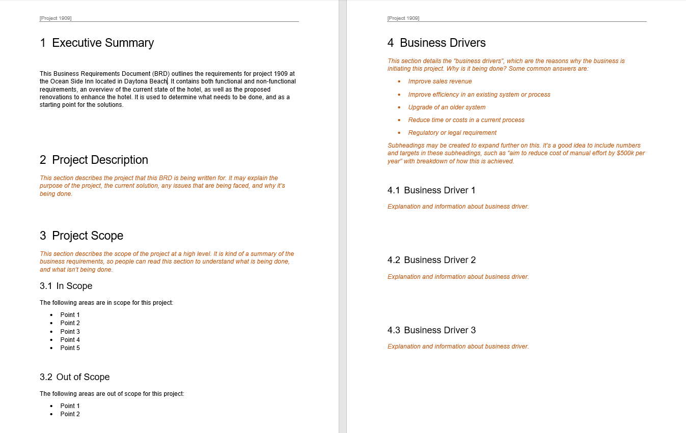 I need to create a Business Requirements Document