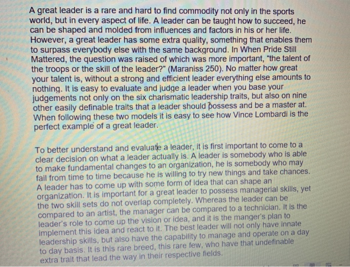 In the Lombardi leadership case study list, the