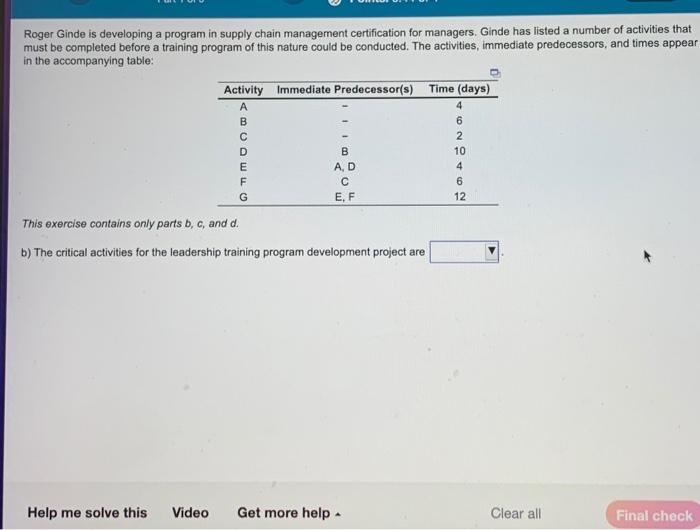 Roger Ginde is developing a program in supply