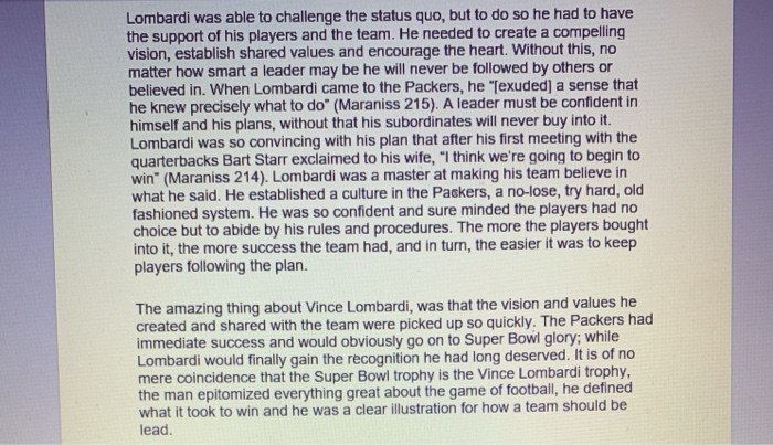 In the Lombardi leadership case study list, the