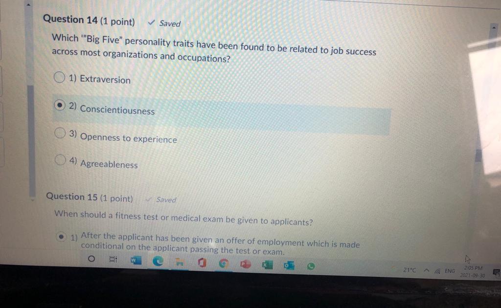 Question 14 (1 point) Saved Which "Big Five"