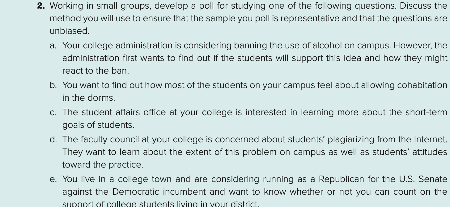 2. Working in small groups, develop a poll for