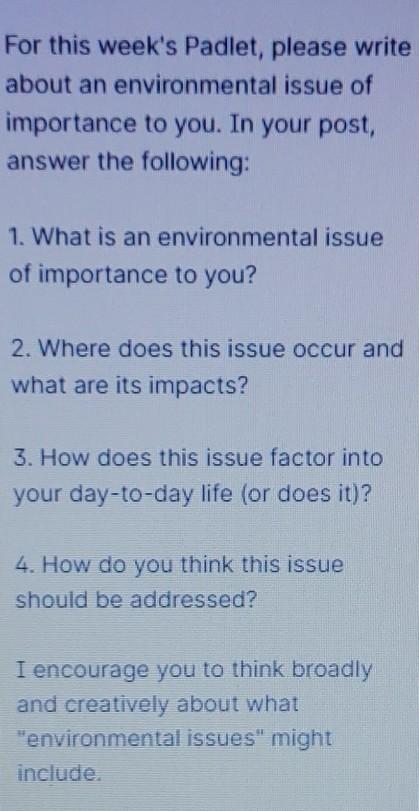 For this week's Padlet, please write about an