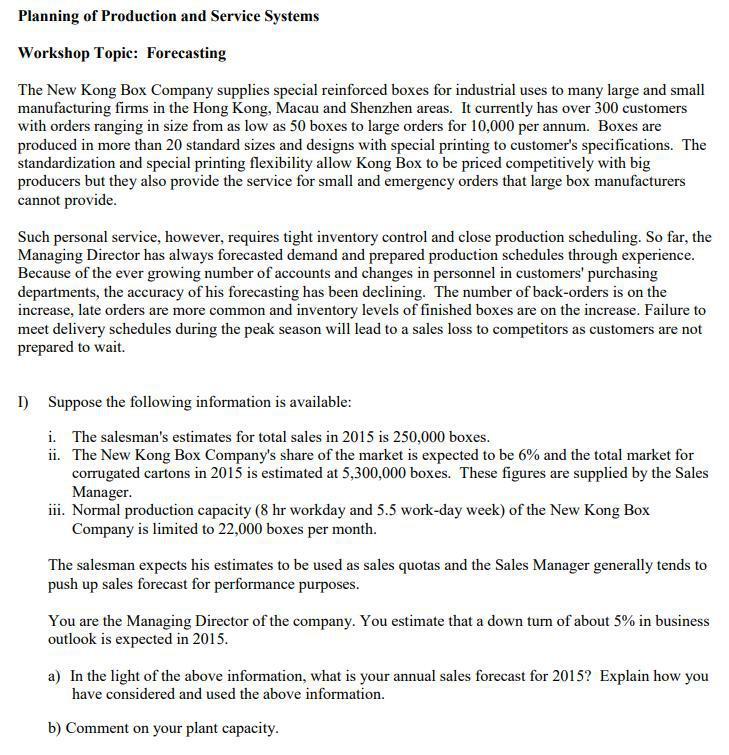 Planning of Production and Service Systems