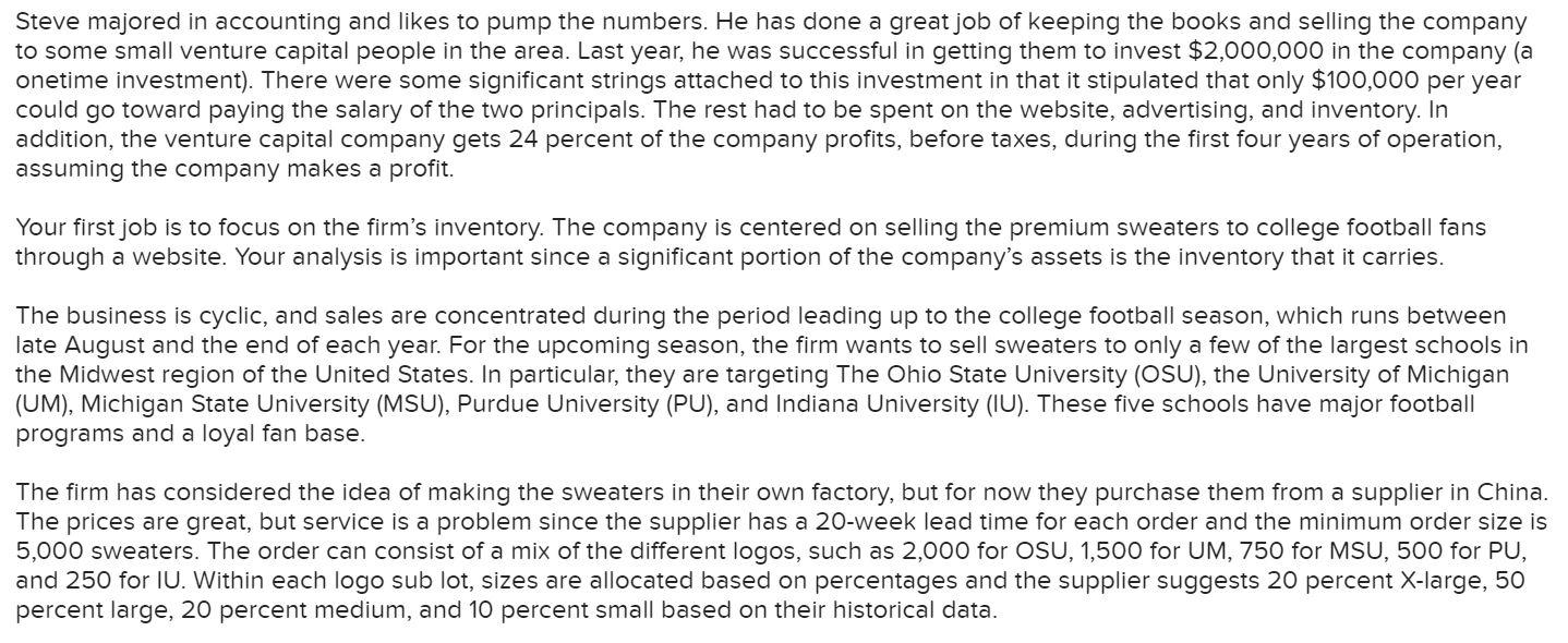 Analytics Exercise 20-1 (Algo) Big1oSweaters.com