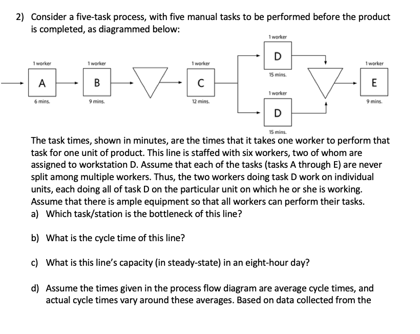 2) Consider a five-task process, with five manual
