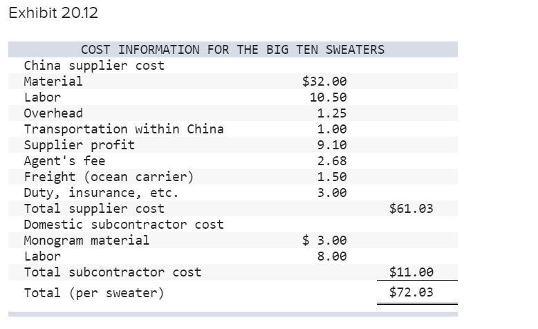 Analytics Exercise 20-1 (Algo) Big1oSweaters.com