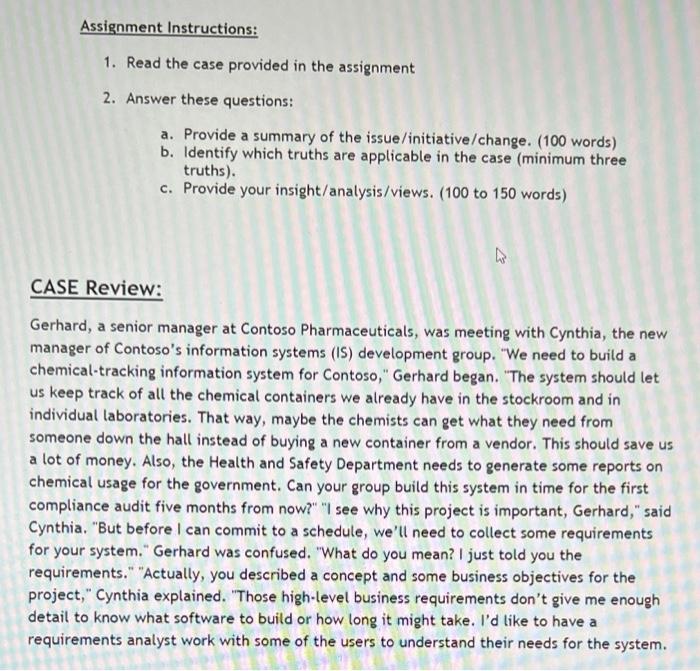 Assignment Instructions: 1. Read the case