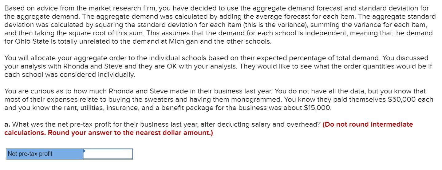 Analytics Exercise 20-1 (Algo) Big1oSweaters.com