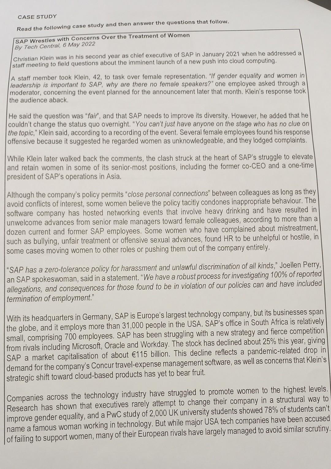 does the employment of women provide SAP with a