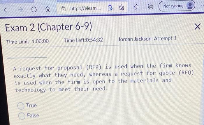 Not syncing = @ https://elear... Exam 2 (Chapter