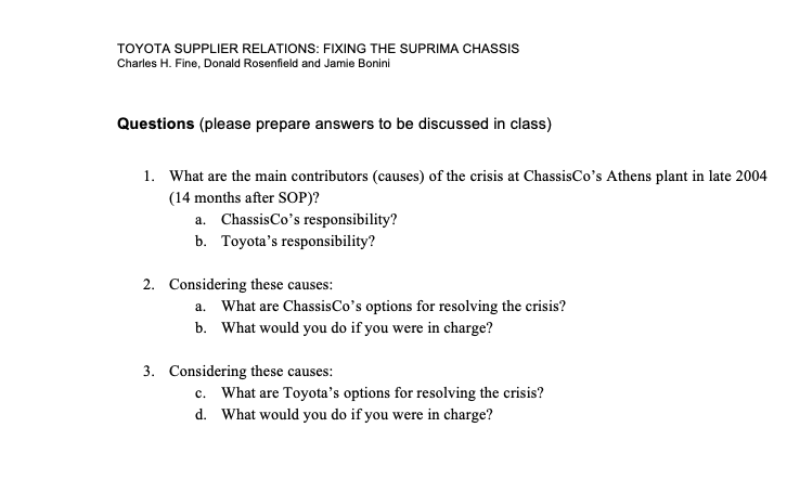 After Reading the Case. Clearly answer the