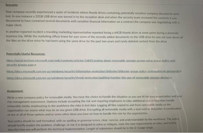 security management Scenario: Your company