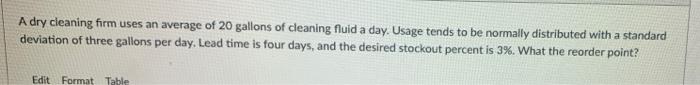 A dry cleaning firm uses an average of 20 gallons