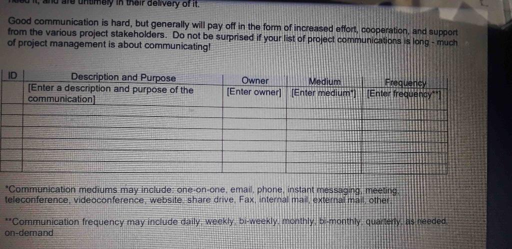 PROJECT COMMUNICATION MANAGEMENT PLAN WHILE