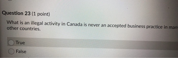 Question 23 (1 point) What is an illegal activity
