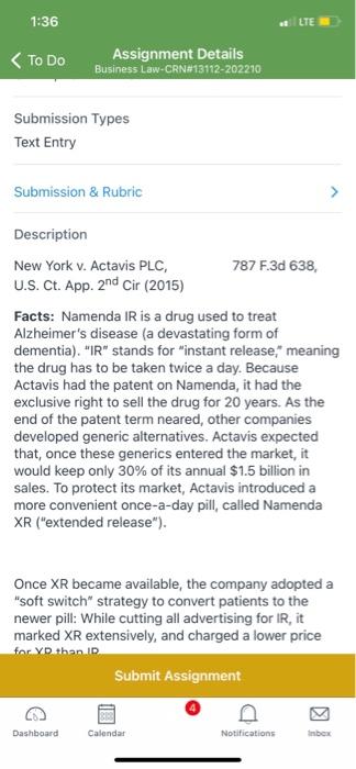 1:36 LTE < To Do Assignment Details Business