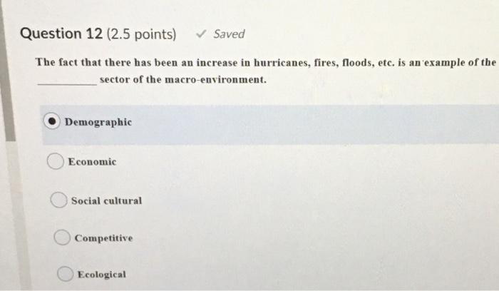 Question 12 (2.5 points) Saved The fact that
