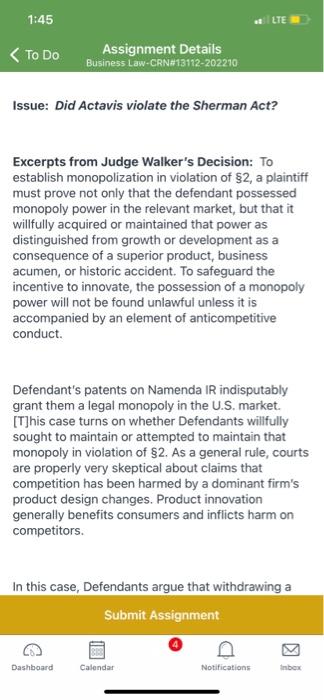 1:36 LTE < To Do Assignment Details Business