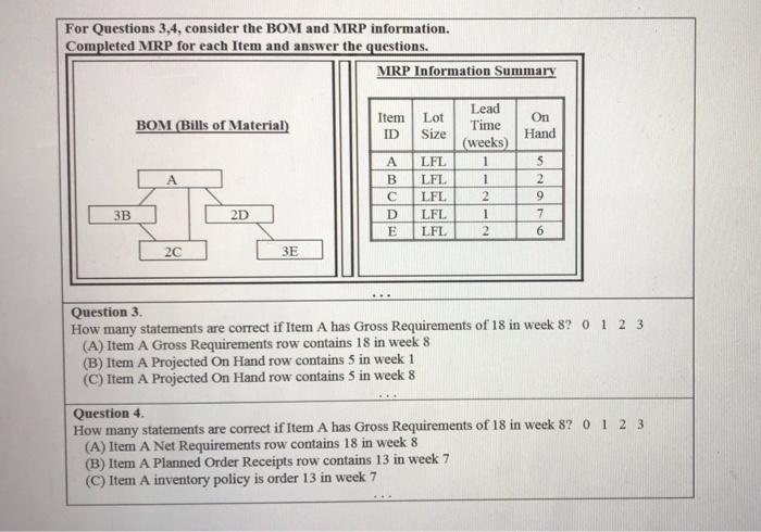 Need help with those please For Questions 3,4,