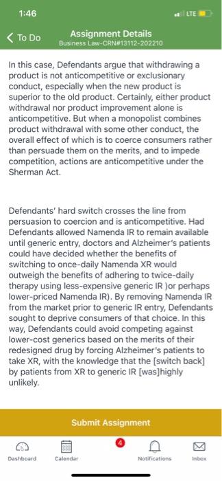 1:36 LTE < To Do Assignment Details Business