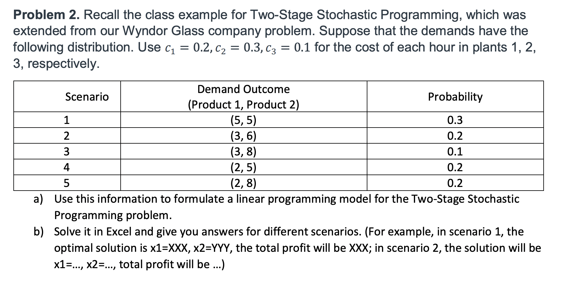 Problem 2. Recall the class example for Two-Stage