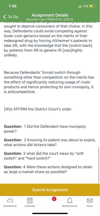 1:36 LTE < To Do Assignment Details Business