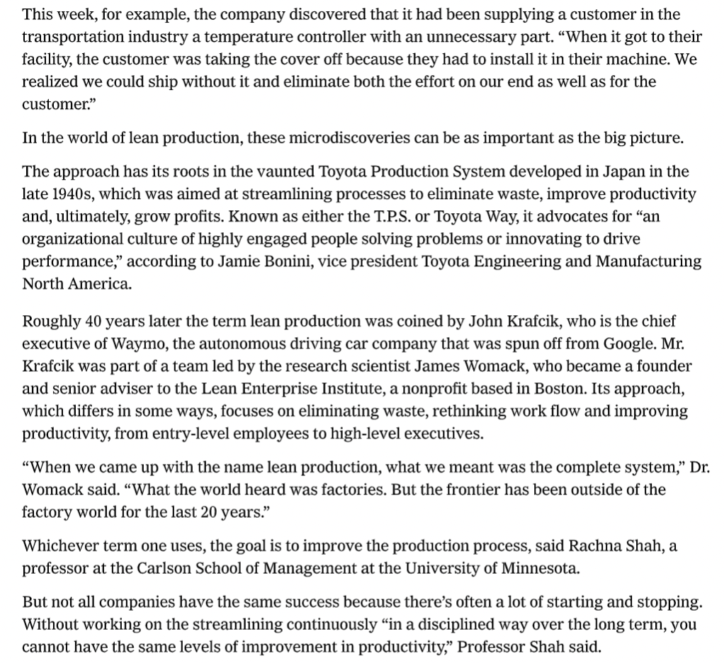 Discuss two lean characteristics as presented in