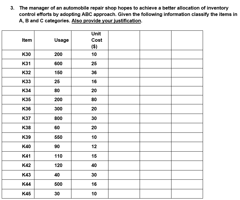3. The manager of an automobile repair shop hopes