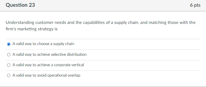 Question 23 6 pts Understanding customer needs