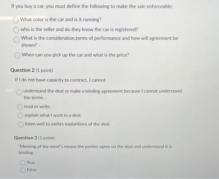 If you buy a car, you must define the following