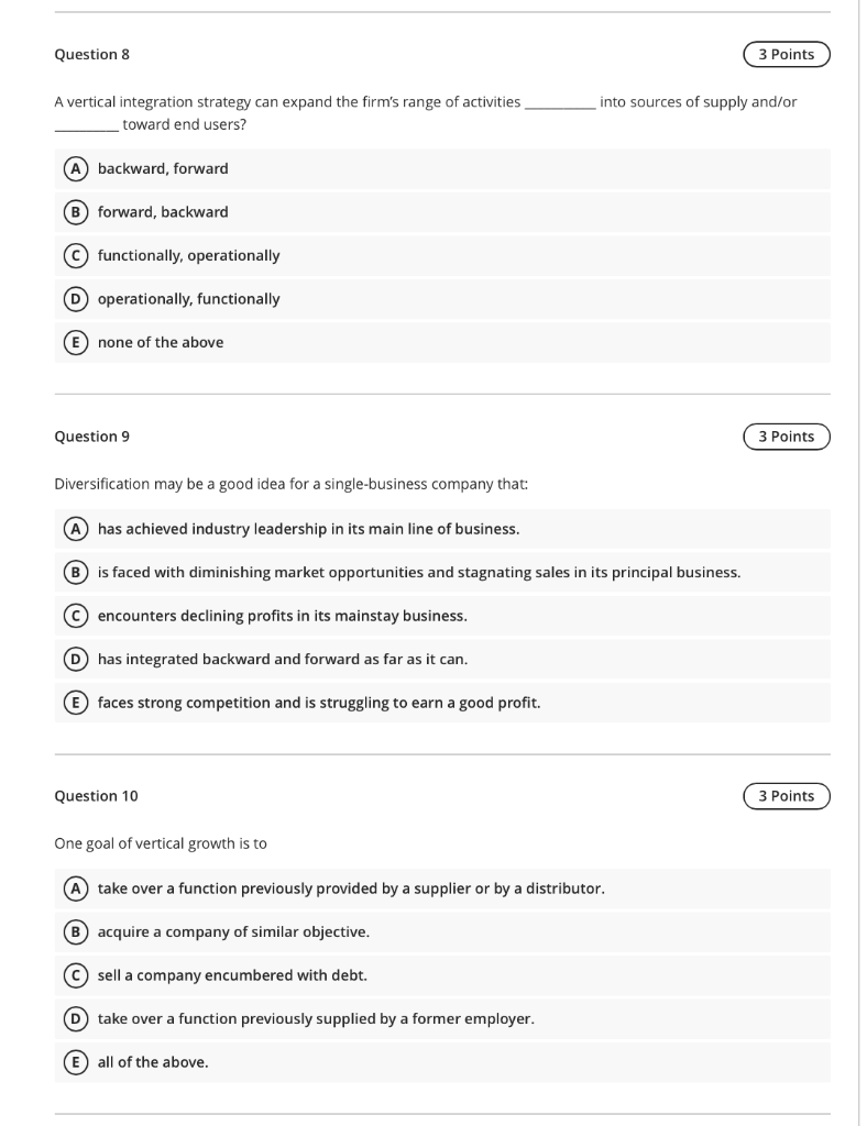 Question 8 3 Points into sources of supply and/or