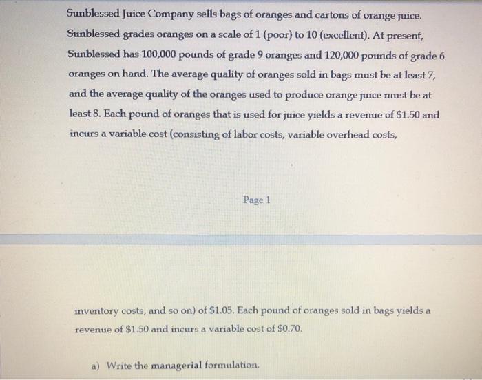 please help me with the managerial formulation: