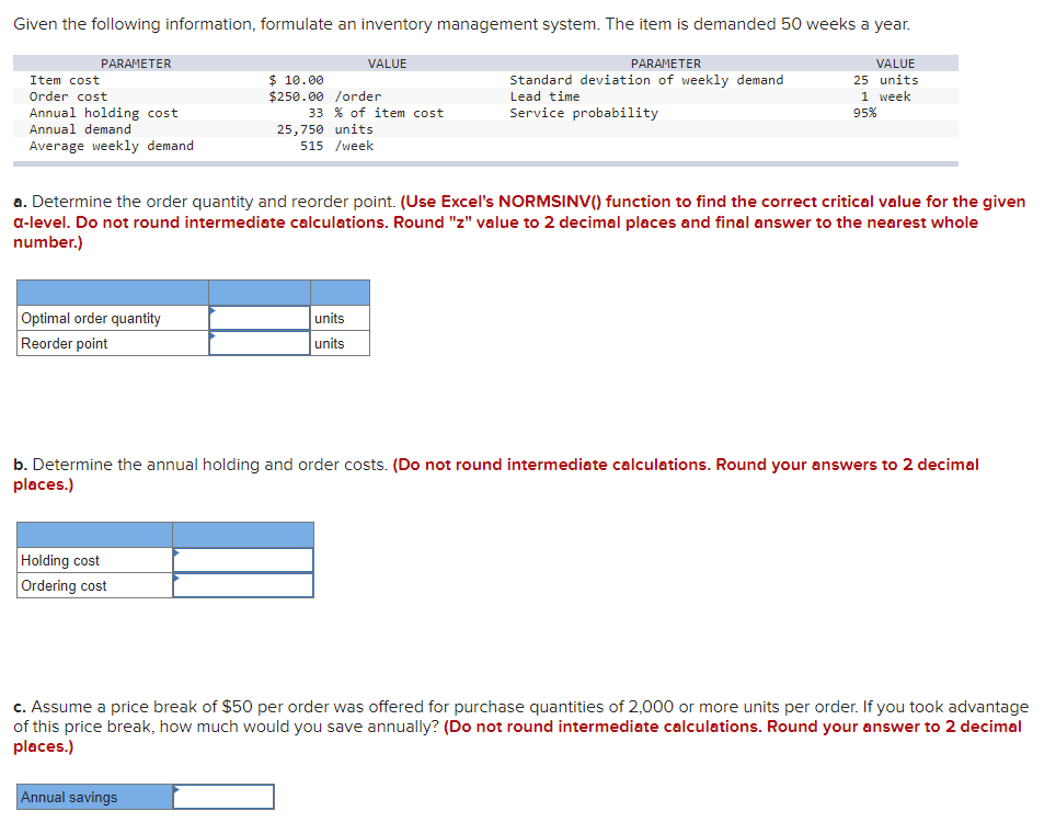 Given the following information, formulate an