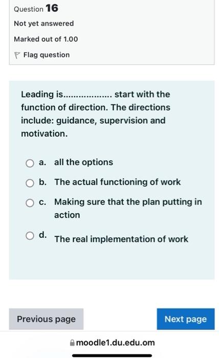 Question 16 Not yet answered Marked out of 1.00 P