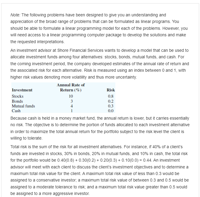 Formulate a linear program 10 0.8 Note: The
