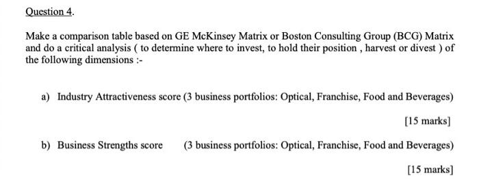 Make a comparison table based on GE McKinsey