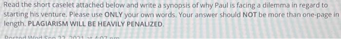 Read the short caselet attached below and write a