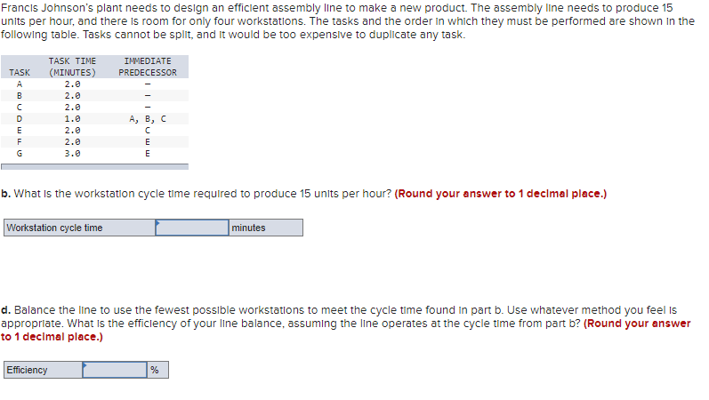 Francis Johnson's plant needs to design an