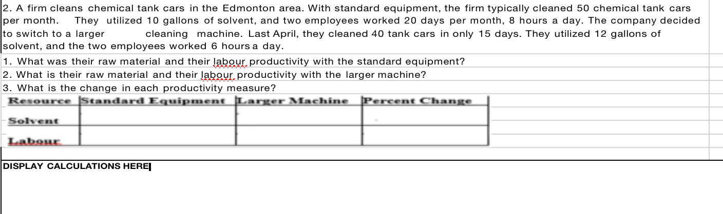 2. A firm cleans chemical tank cars in the