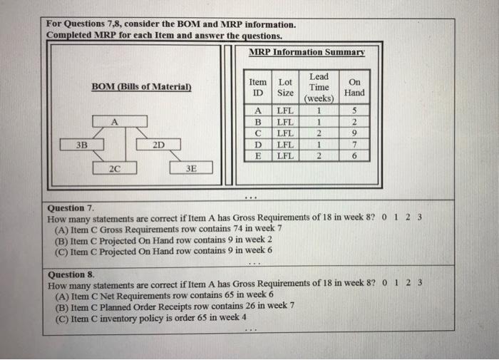 Need help with those please For Questions 7,8,