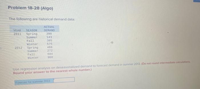 Problem 18-28 (Algo) The following are historical