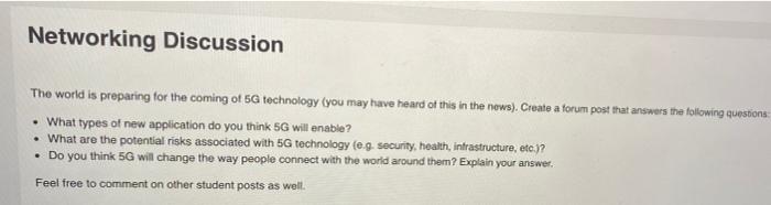 Networking Discussion The world is preparing for