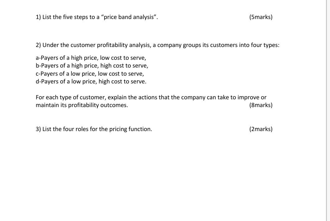 subject : pricing, marketing 1) List the five